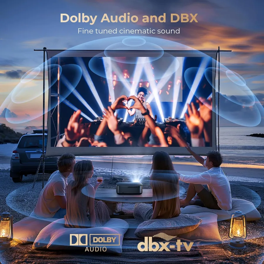 ALVAR V800P projector with Dolby Audio and DBX TV sound for immersive cinematic audio